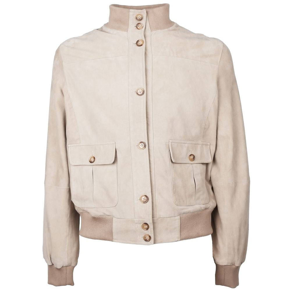 Beige Calfskin Men Jacket